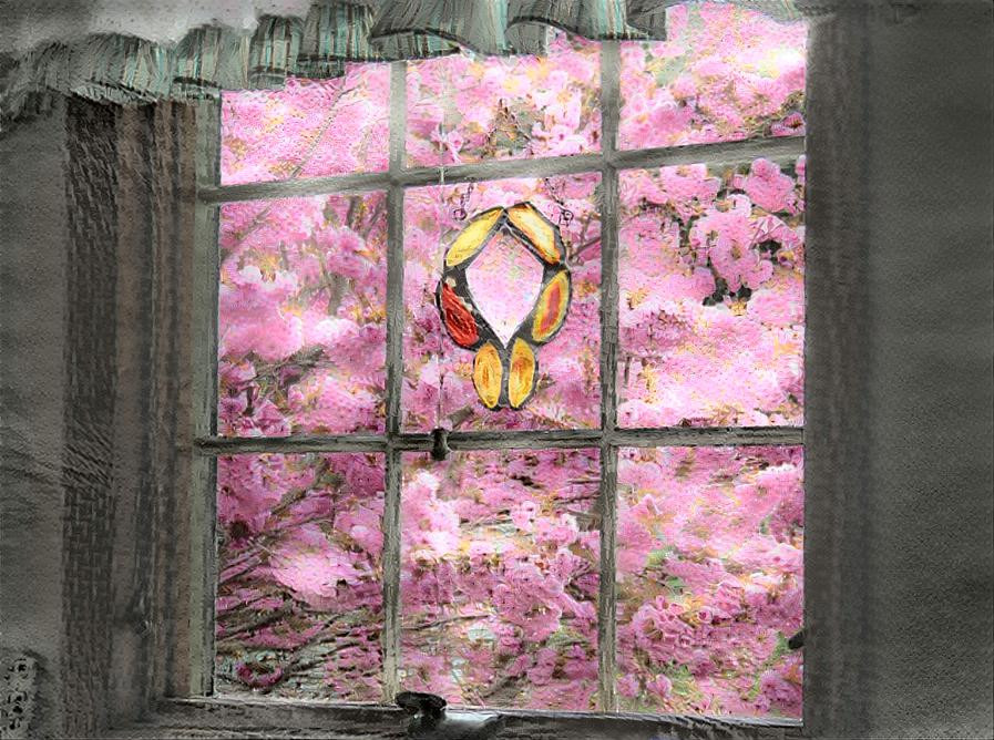 Agate Panel & Spring Blossoms Outside our Window