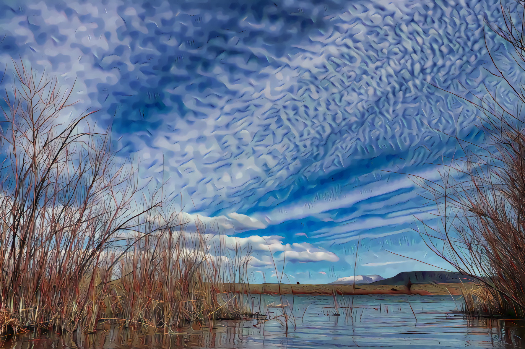 Clouds over Pond and Mountains