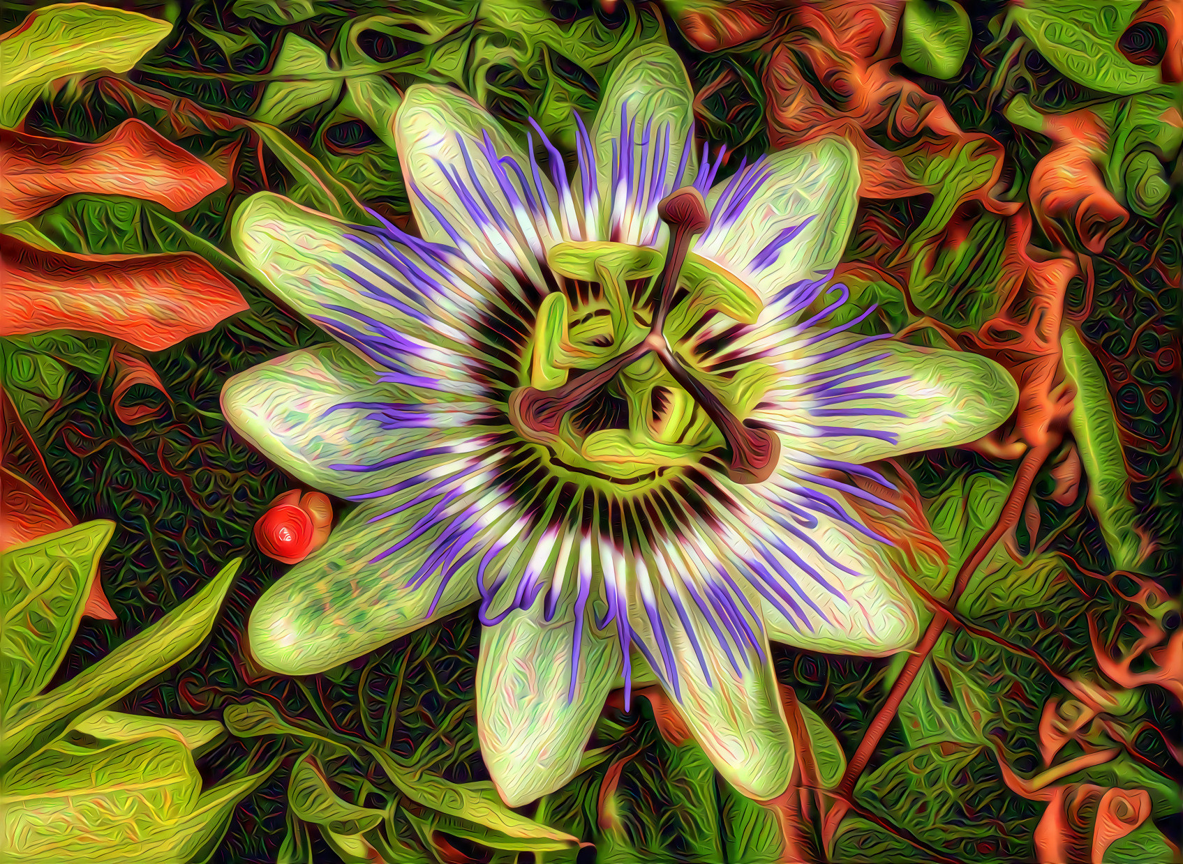 Passion Flower with Leaves