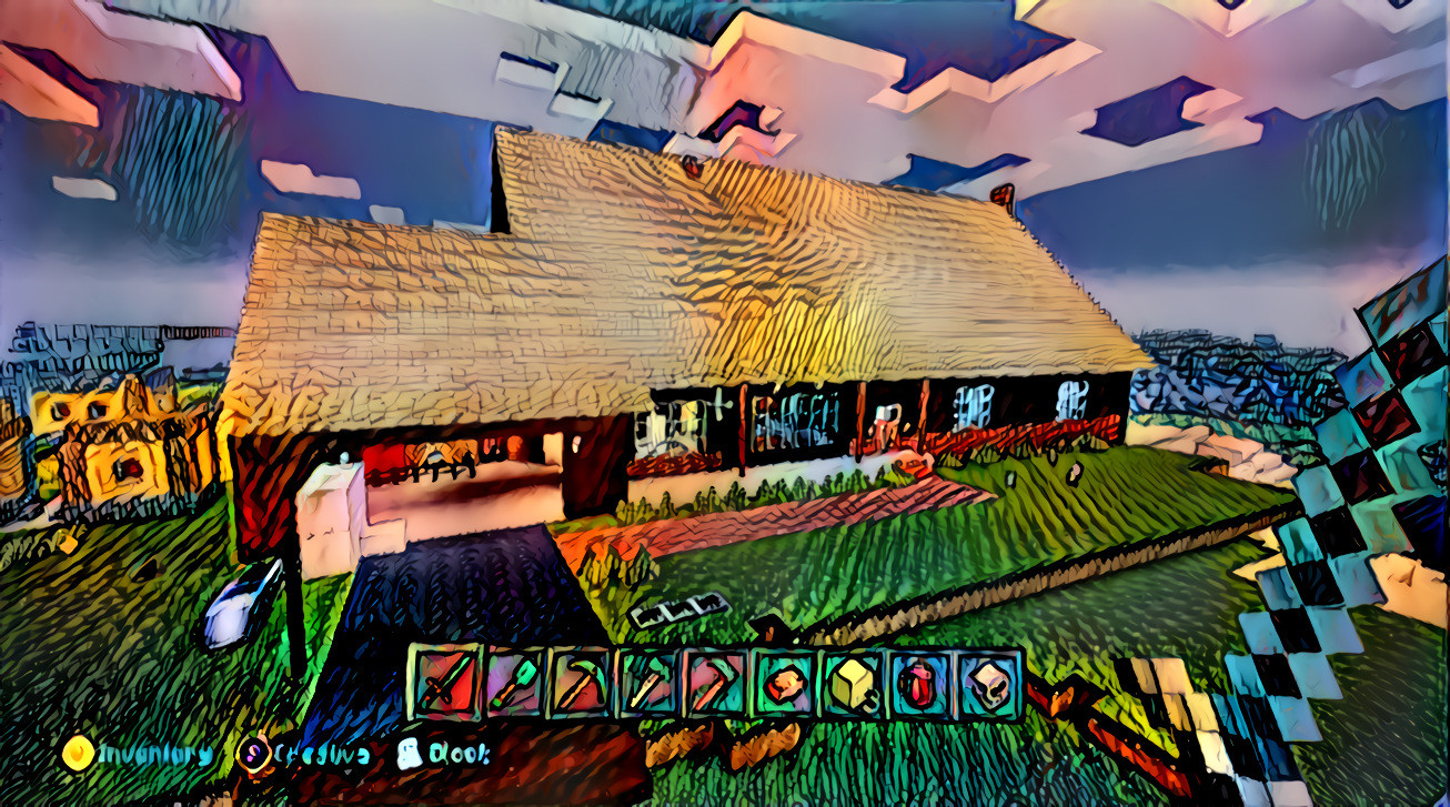 Xbox 360 Screenshot from a Minecraft build of the house I grew up in | Style from https://deepdreamgenerator.com/ddream/7rgivu1pwsk - Thanks Маша! I literally cannot get enough of using this style, I love the end results! :)