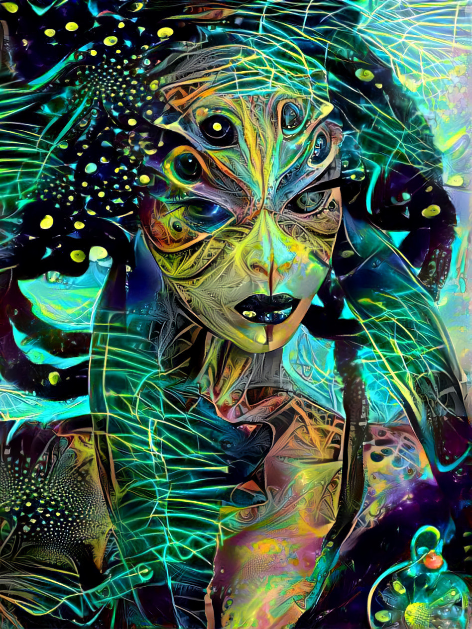 alien life form ~ green, blue, yellow, neon, art