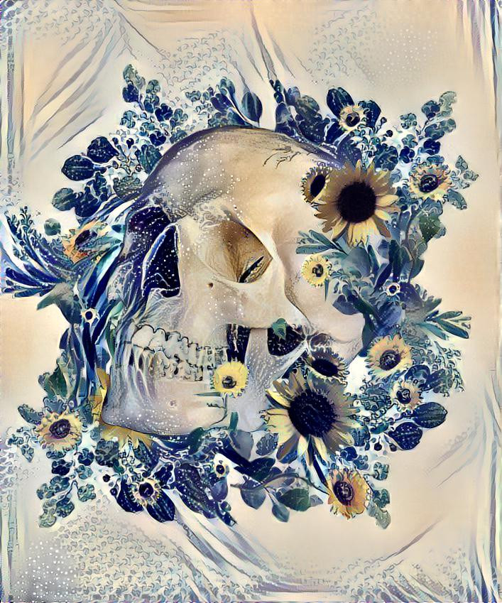 Botanical skull, skeleton, big wave