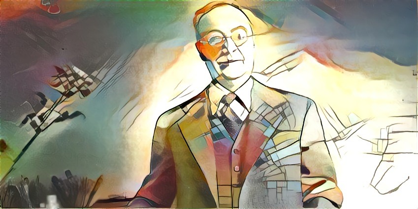 Wassily Kadinsky layered with one of his paintings