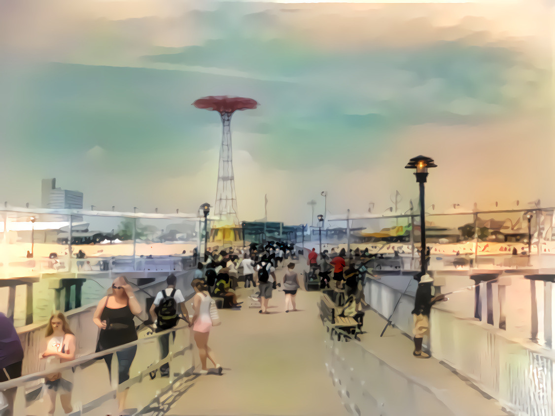 Steeplechase Pier and Parachute Jump as 1940s postcard