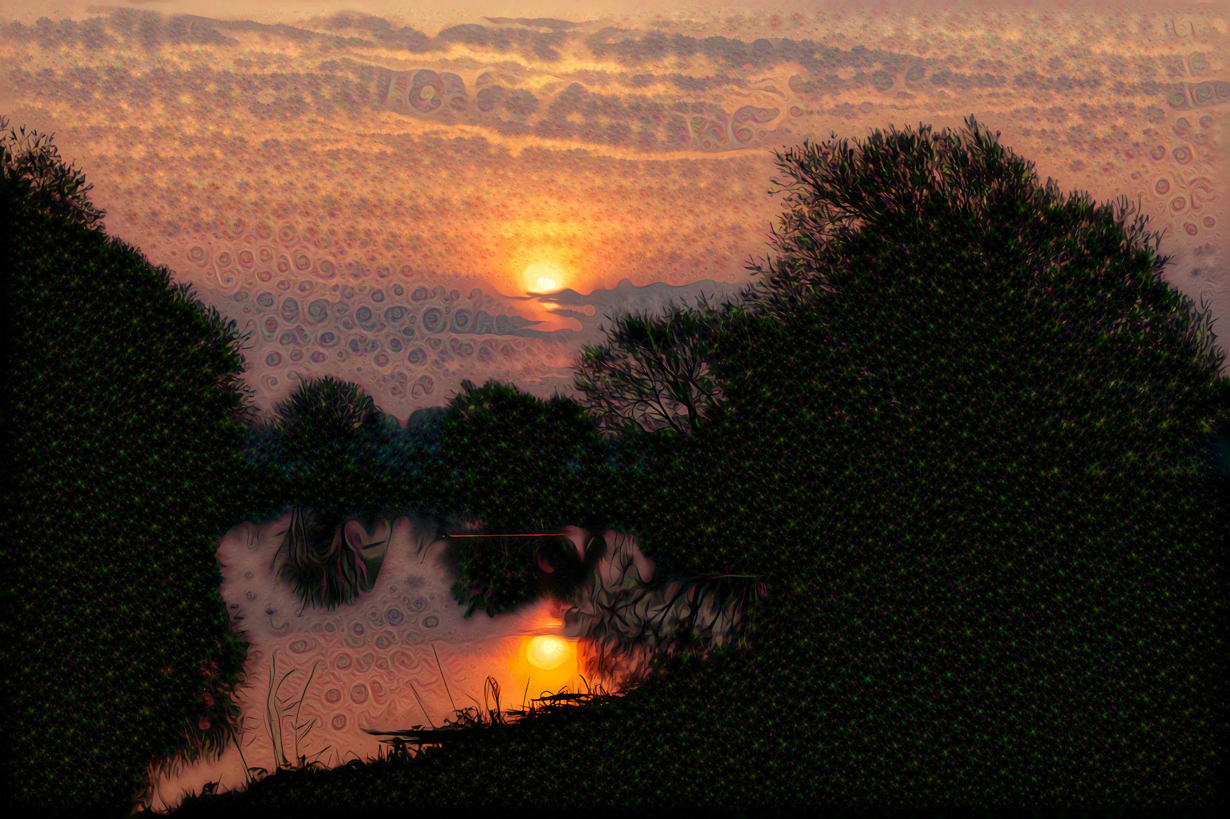 Sunrise, Water, and Trees