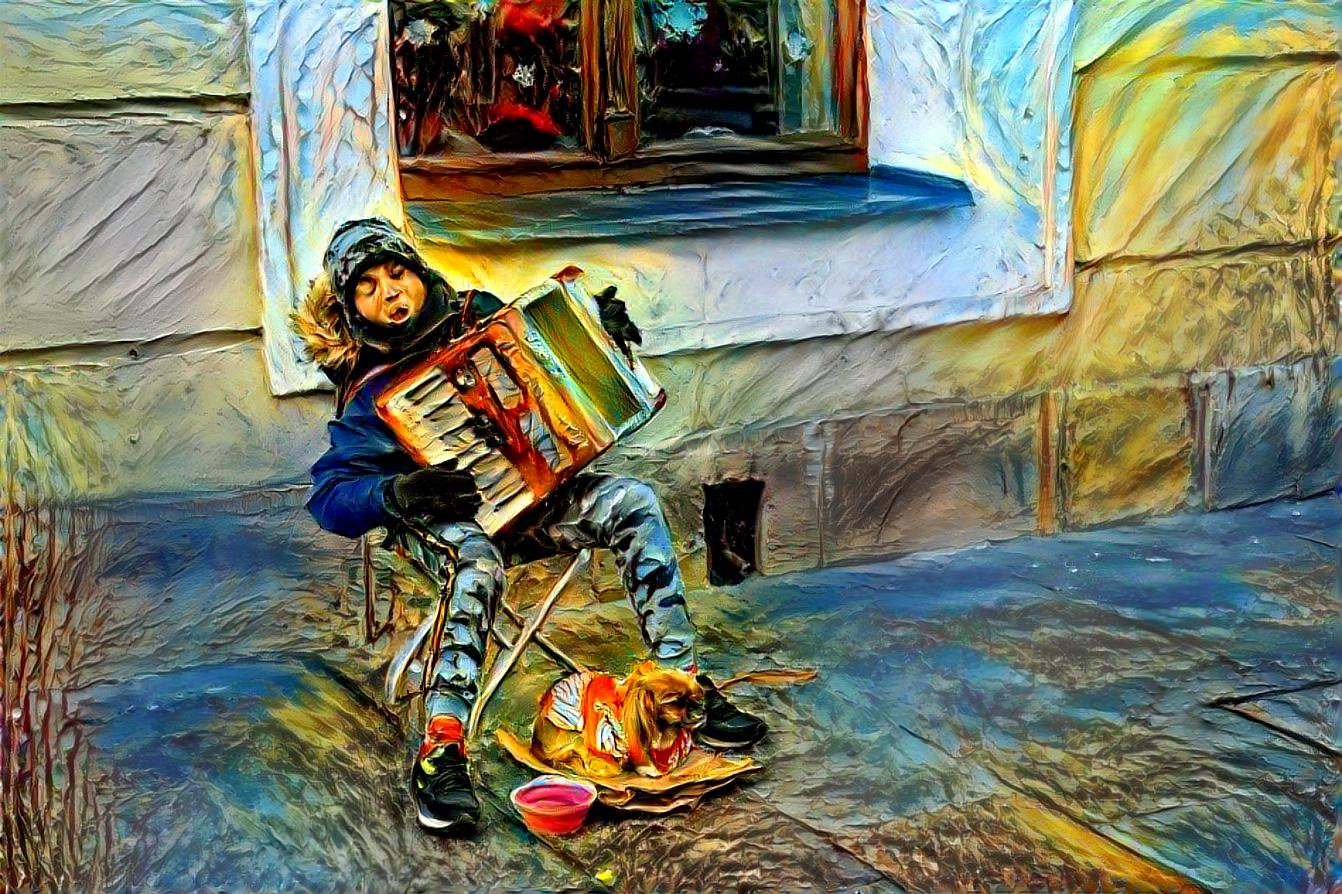 Little street musician with a pet 2