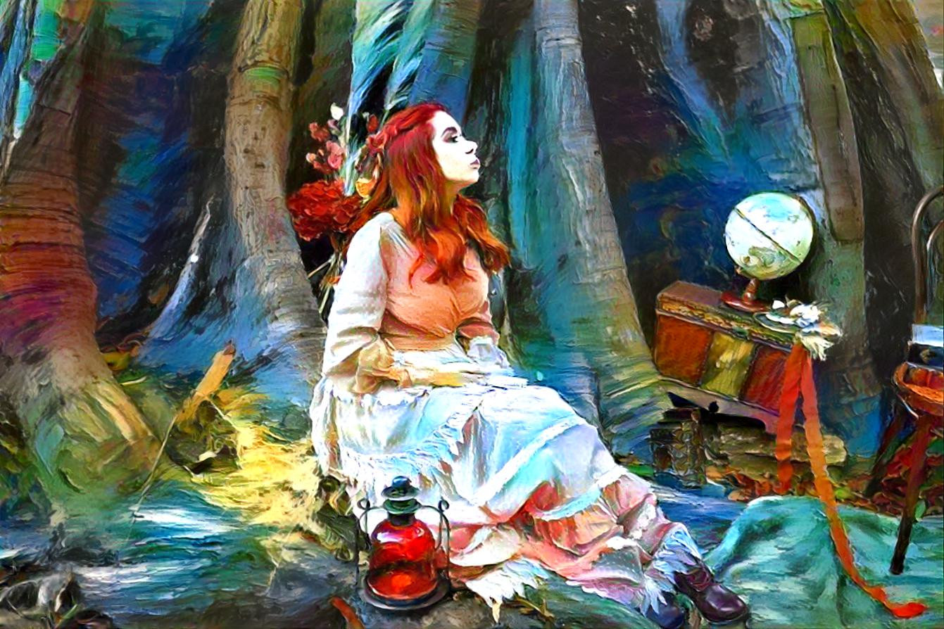 woman sitting in the woods