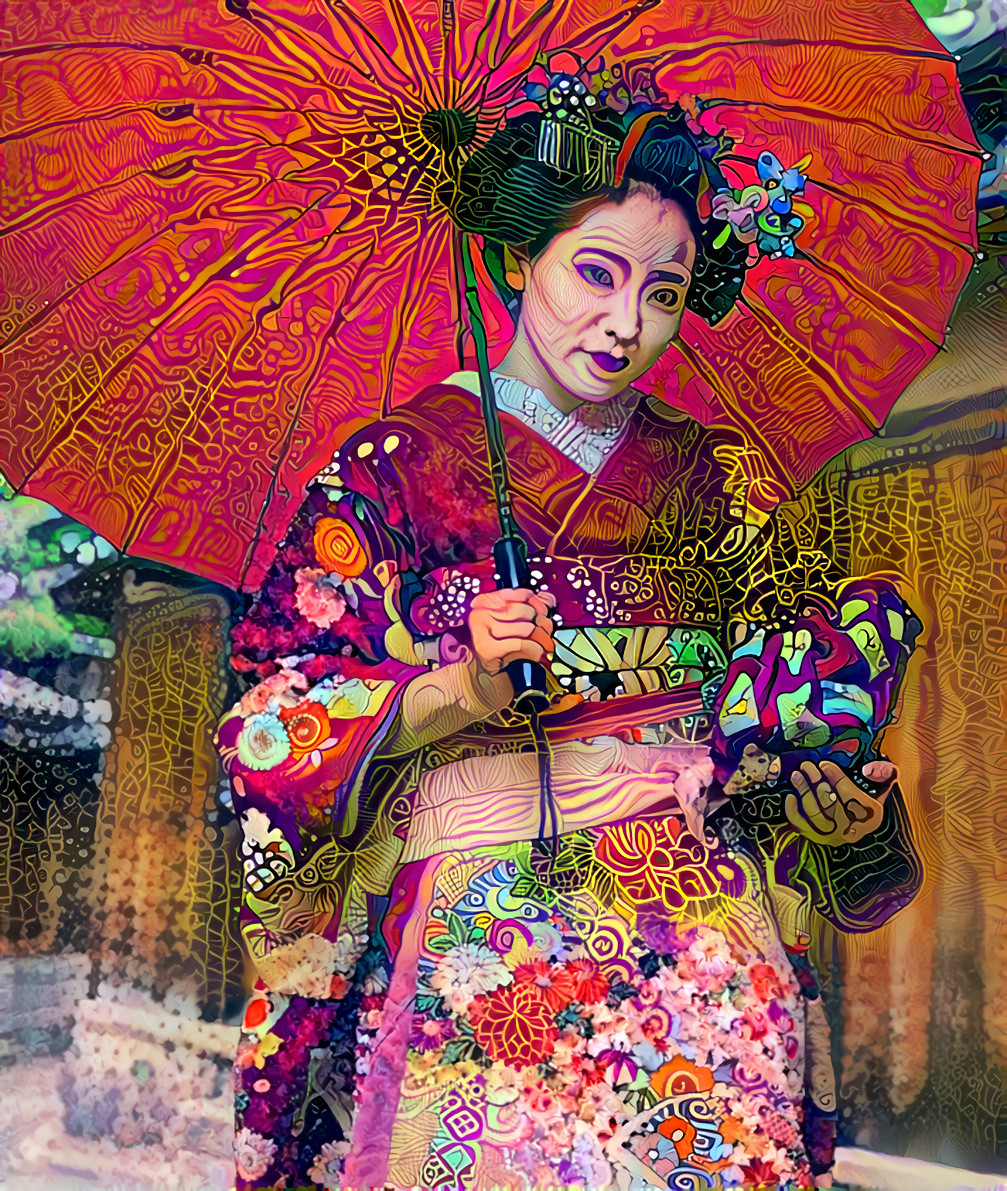 The lady in the colourful kimono