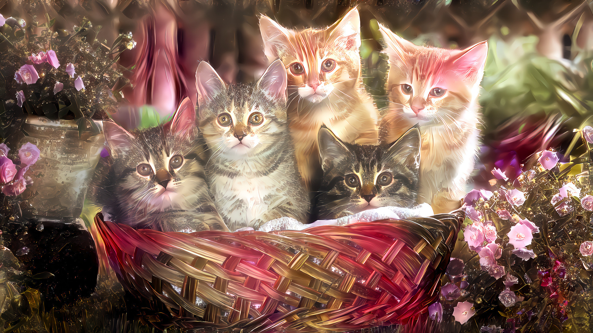 Five Kittens In A Basket