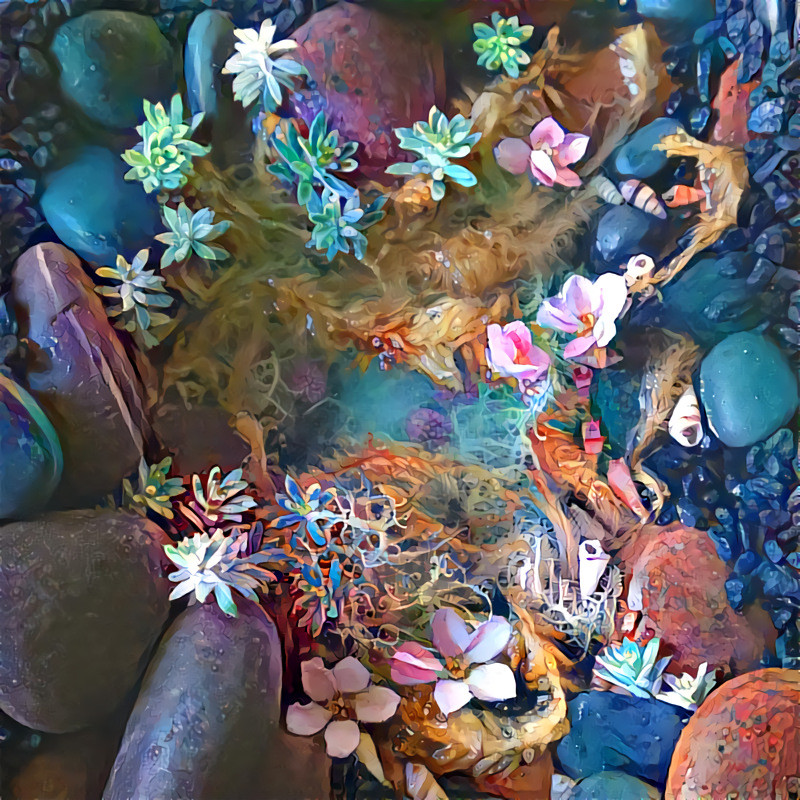 'Looking down into the stream of Life.' Style: David Galchutt collage. Base image: Ephemeral art: ©Alison Lee Cousland: Licensed under CC Attribution-ShareAlike 4.0 International License.