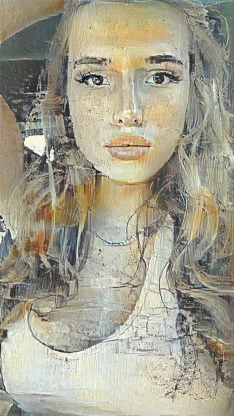 bella thorne ~ white, beige, grunge painting, 3