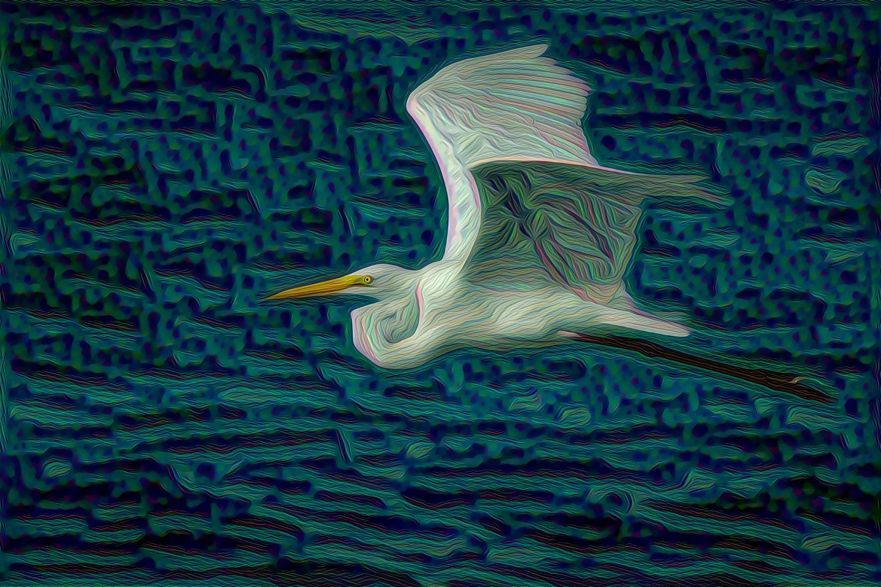 Great Egret, over the waves