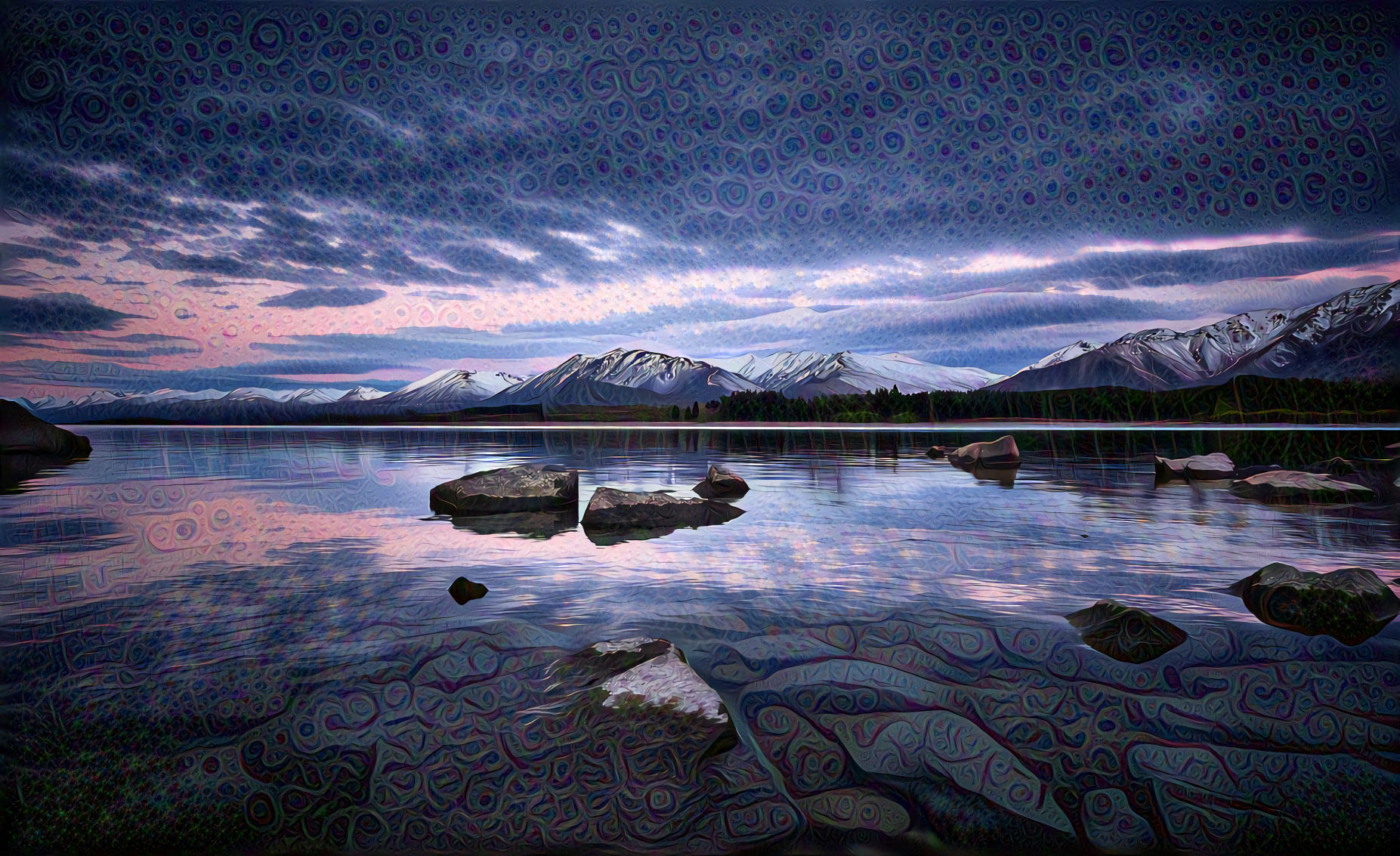 New Zealand, Lake Takepo and Mountains