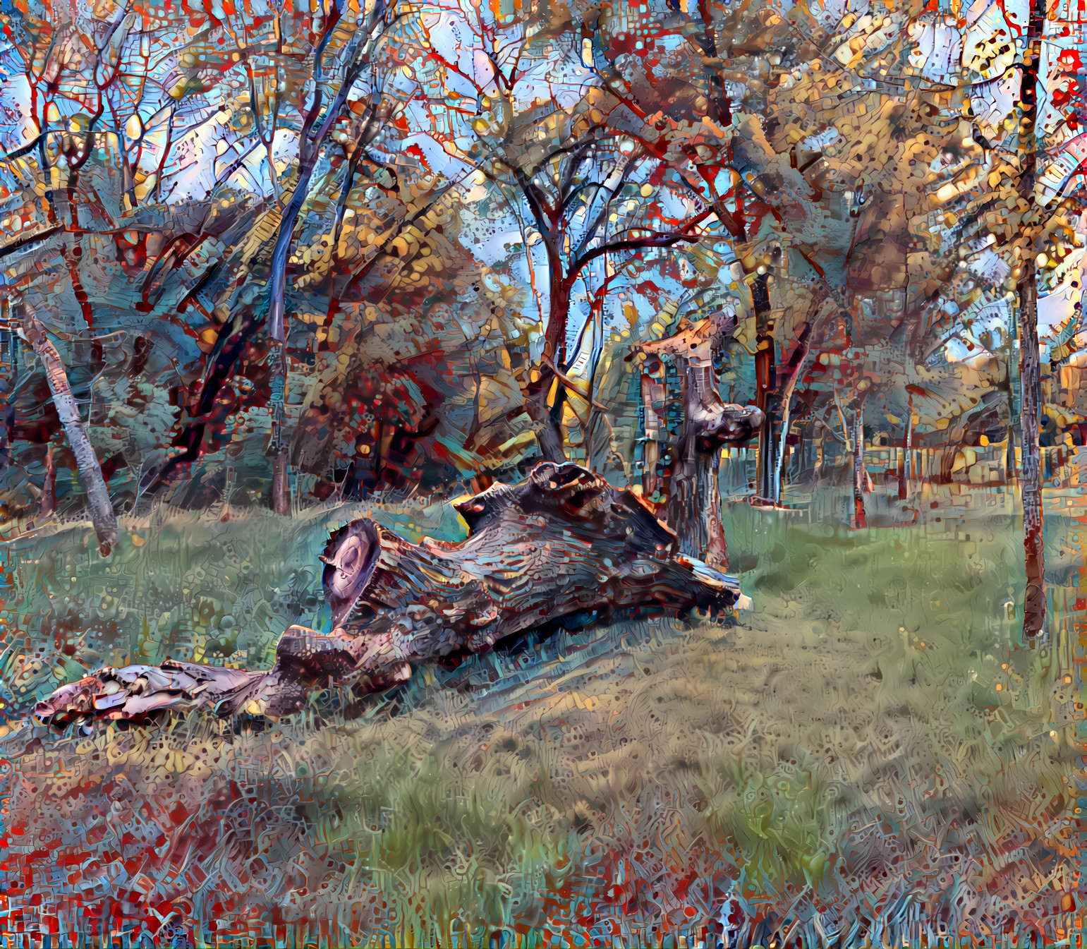 Downed log in field