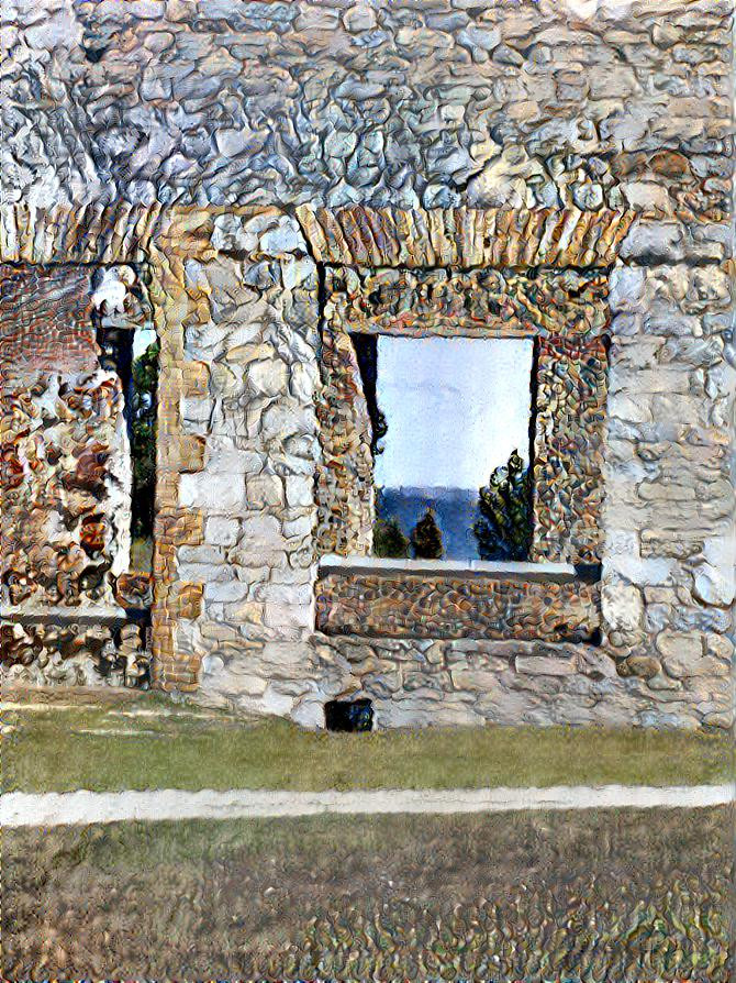 Rock Building Window View of Lake