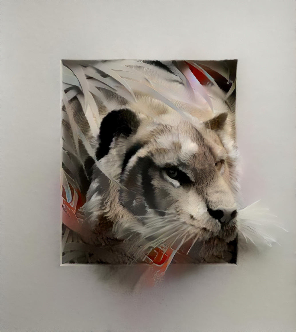 Found Art of a Tiger made from Paper