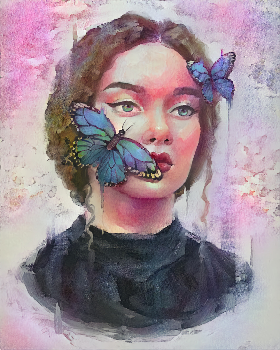 Lady and Butterflies