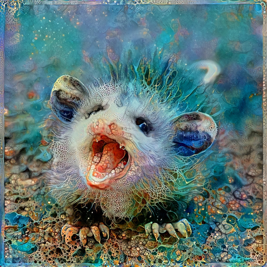 Baby Possum in blue