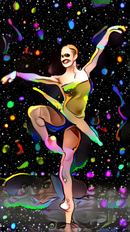 ballerina, neon colors on black background