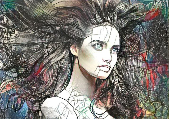 remi kasia with wild hair - color pencil drawing