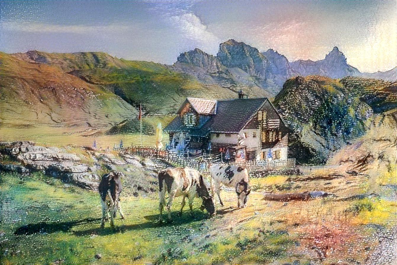 Pastel landscape with cows