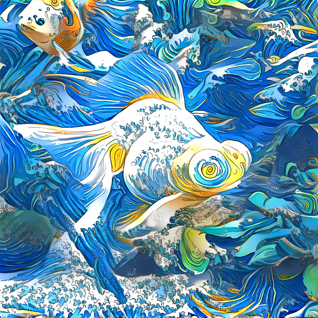 Goldfish amongst waves