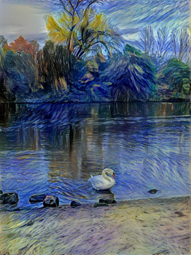 Silent river landscape with swan in Frankfurt