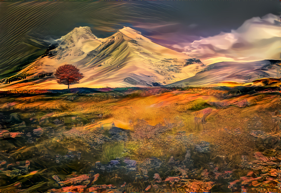 Landscape with tree and mountain