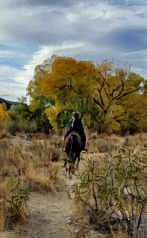 Out on the trails with dog and horse