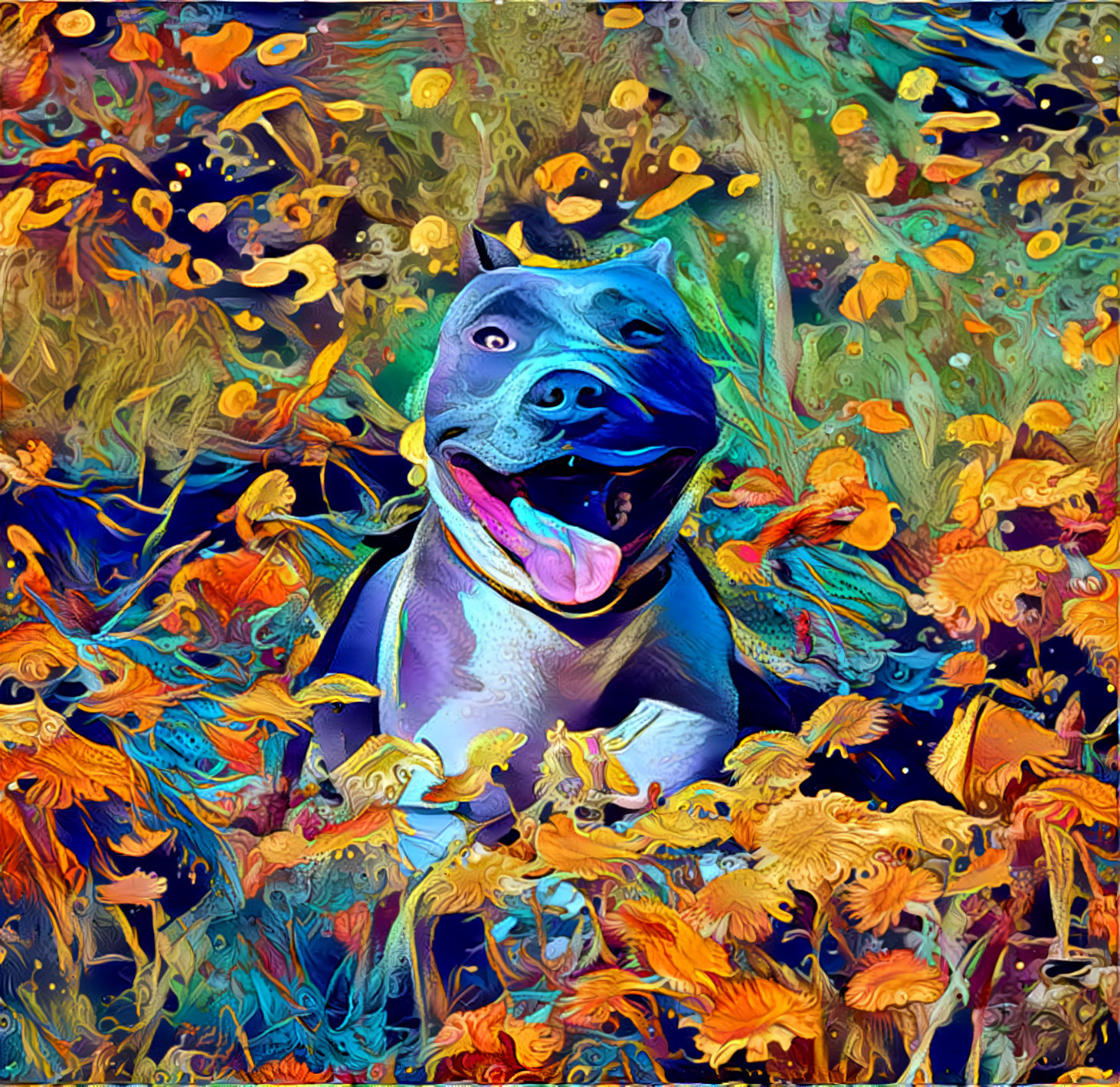 Pitbull In Flowers