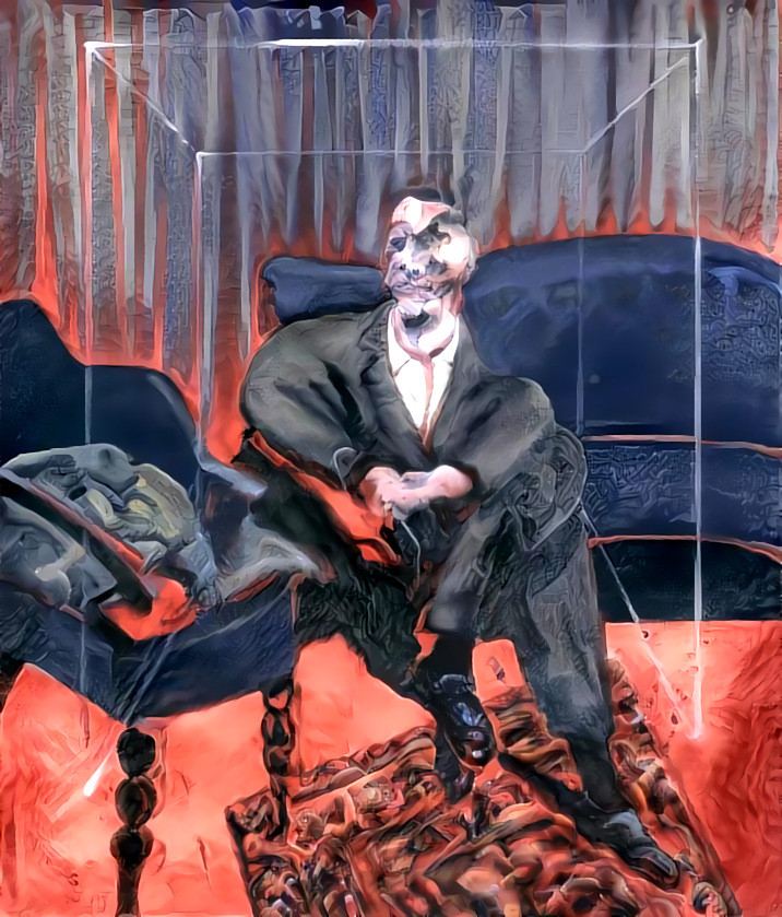 Seated Figure, Francis Bacon (original colors preserved) + Doom cover art