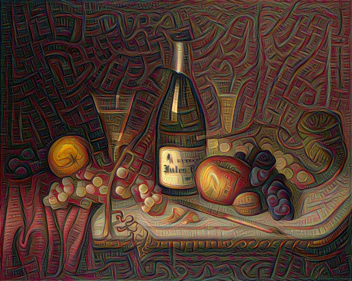 Still Life Wine, Grapes, Apples