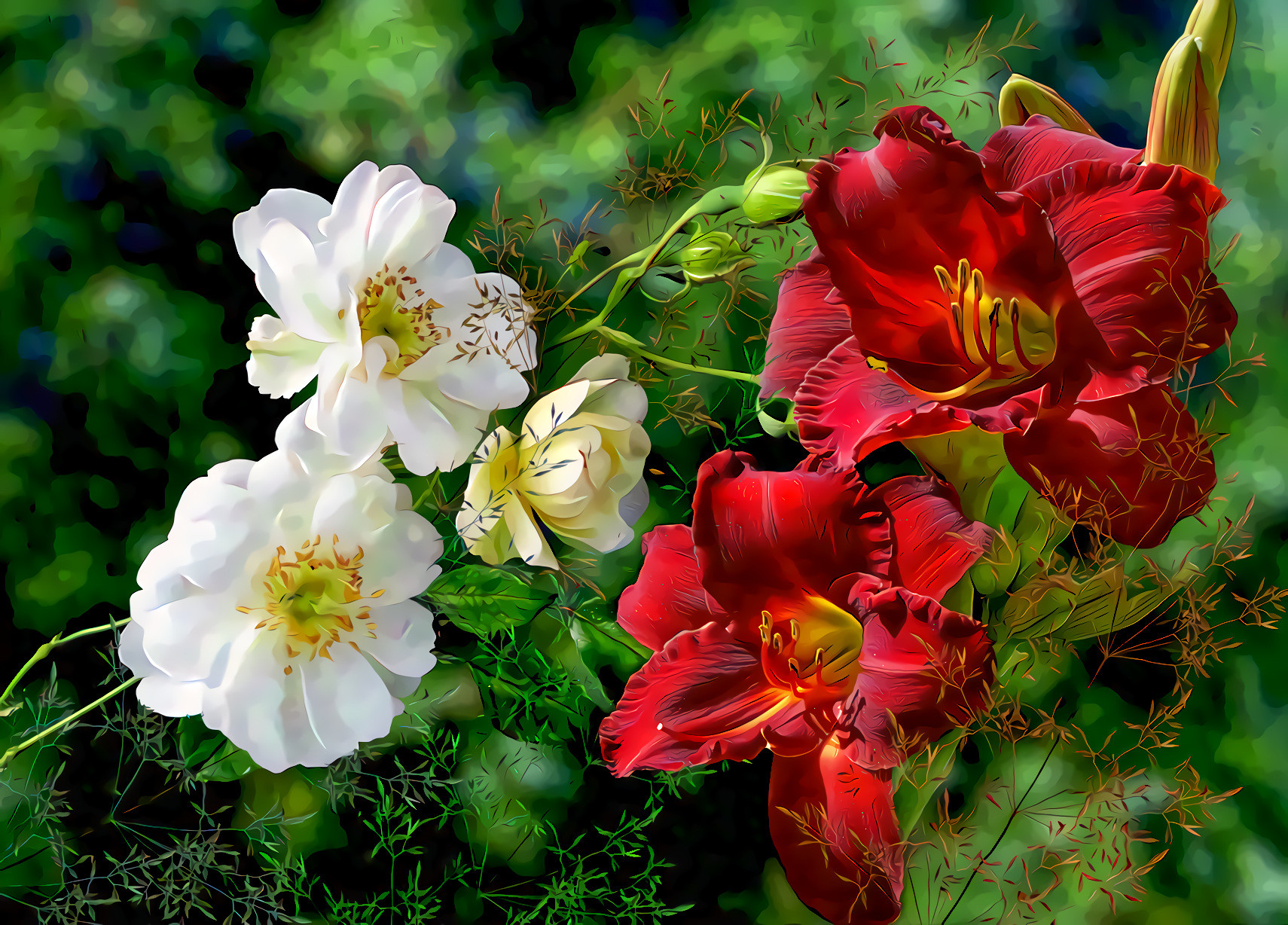 Day Lilies and White Flowers