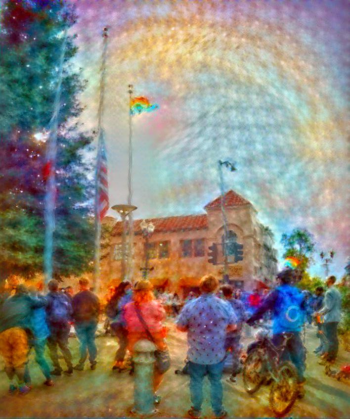 Raising the rainbow flag