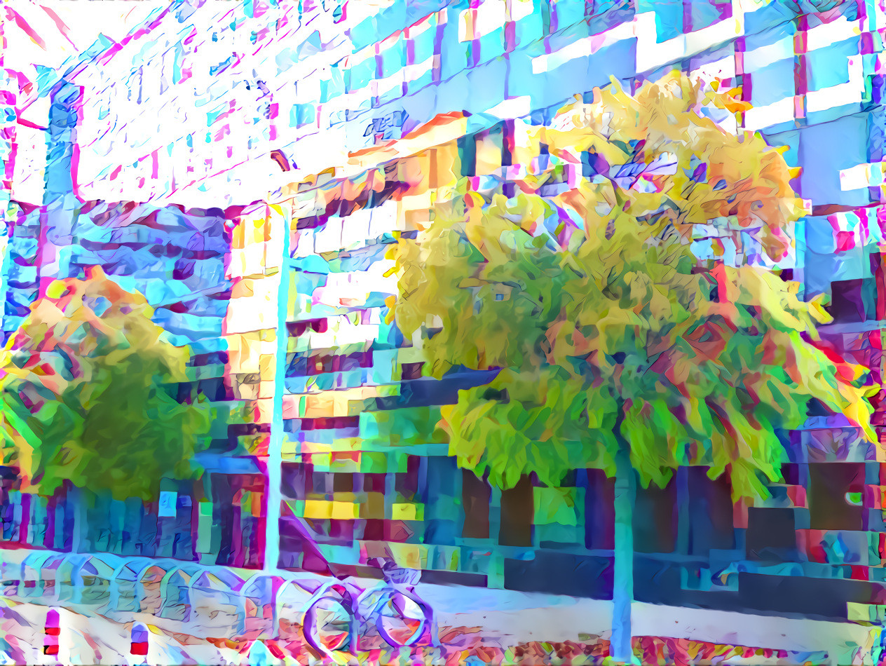 reflecting building, glitched