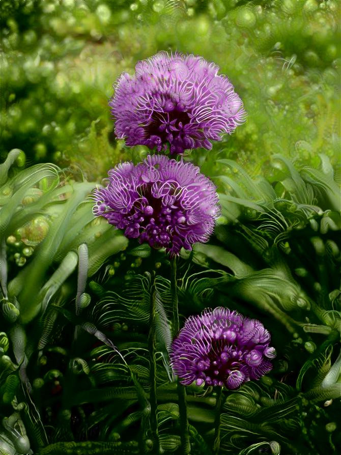 Allium Balls floating in a field