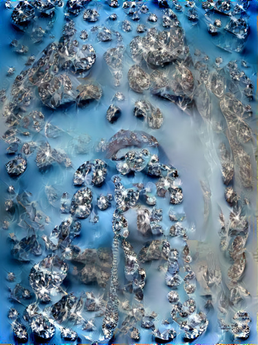 model, necklace in mouth, water drops, diamonds