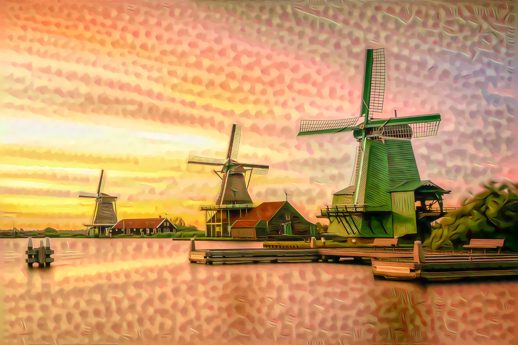 Holland Windmills at Dawn