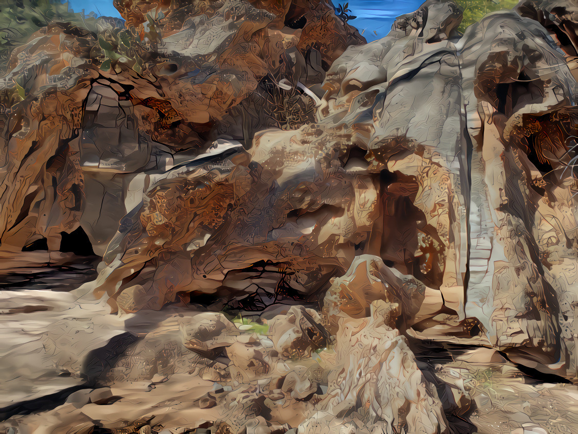 Crumbling rocks near a creek