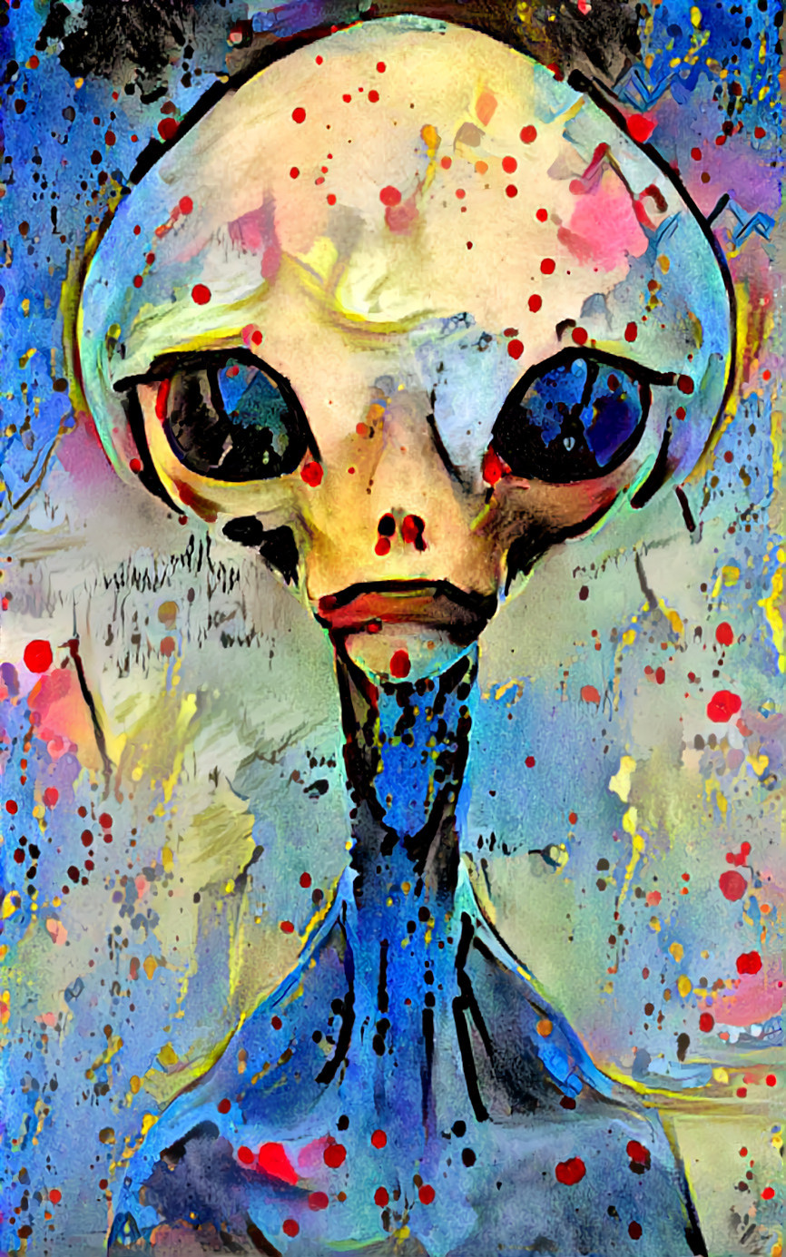 alien portrait in blue paint