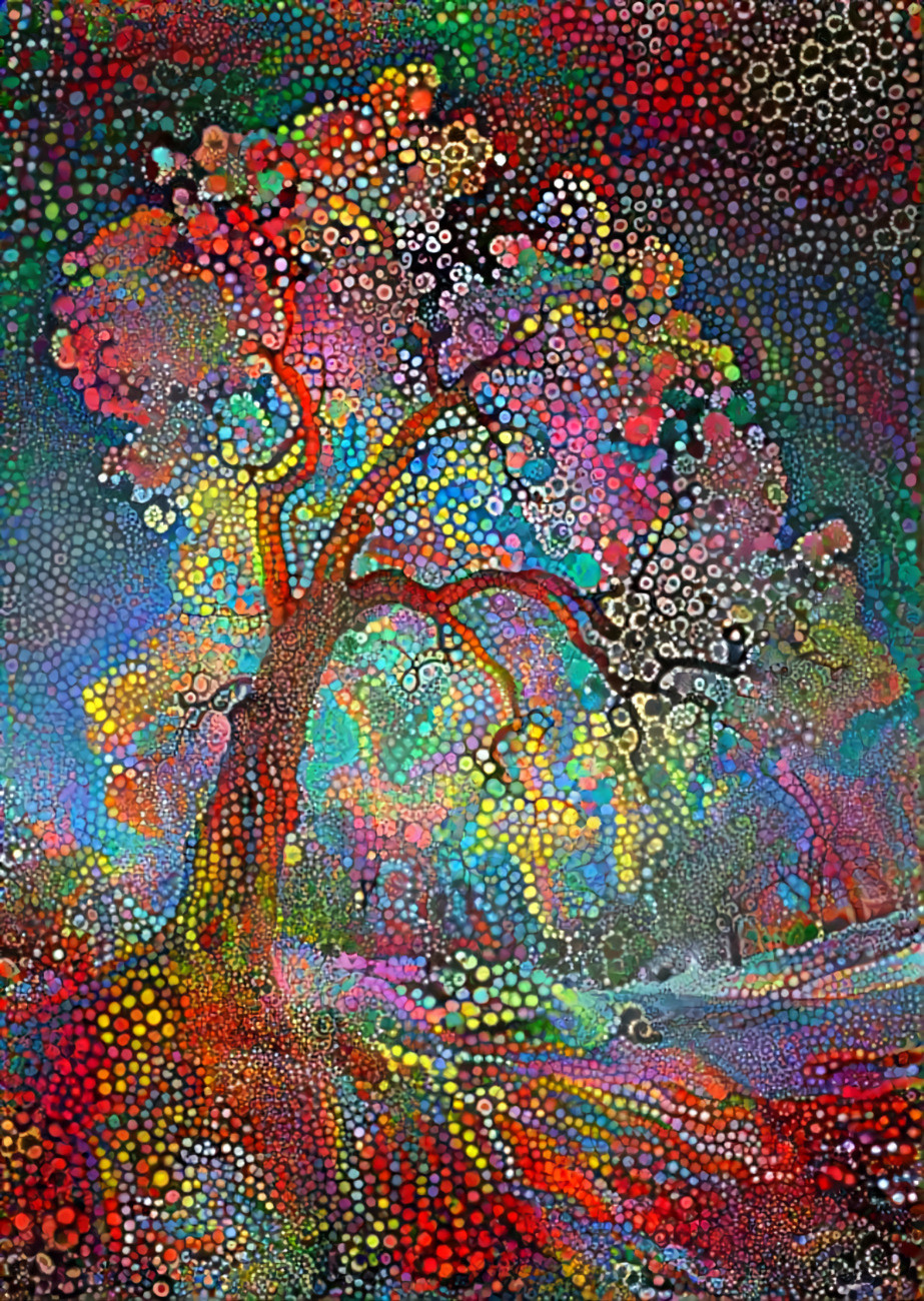 tree painting ~ color dots ~ pointillism