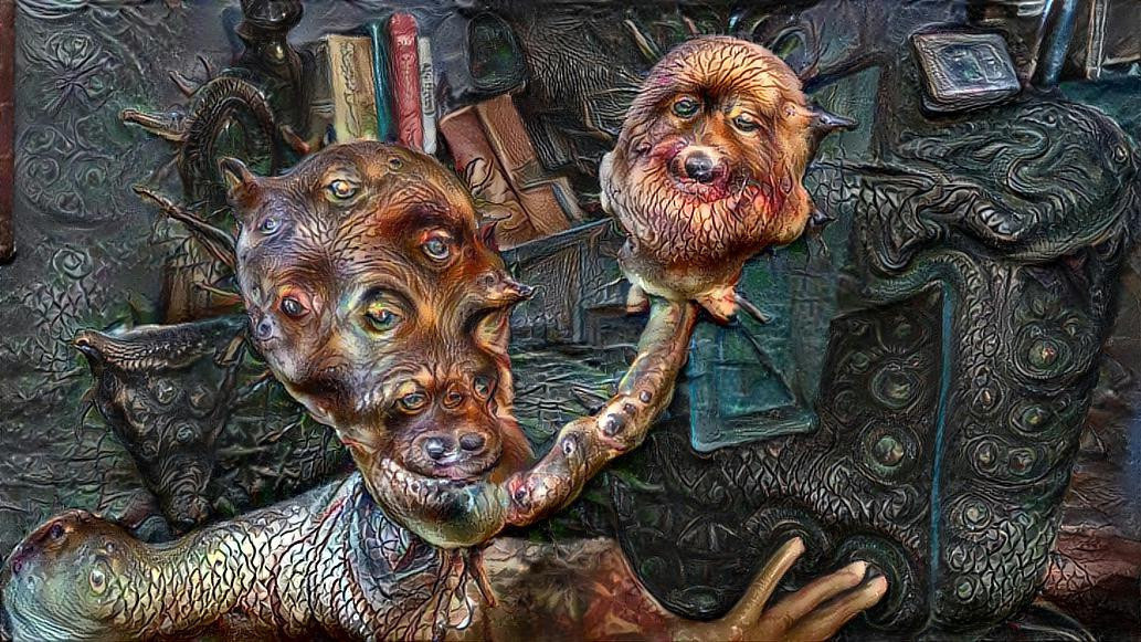 I love this style! This is a photo of a creature I made which I put through Deep Dream style and now put it through again using Deep Style and this kickass steampunky kind of style.