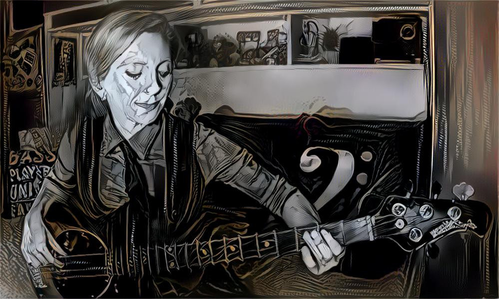 Nana the Bass Player Grayscale