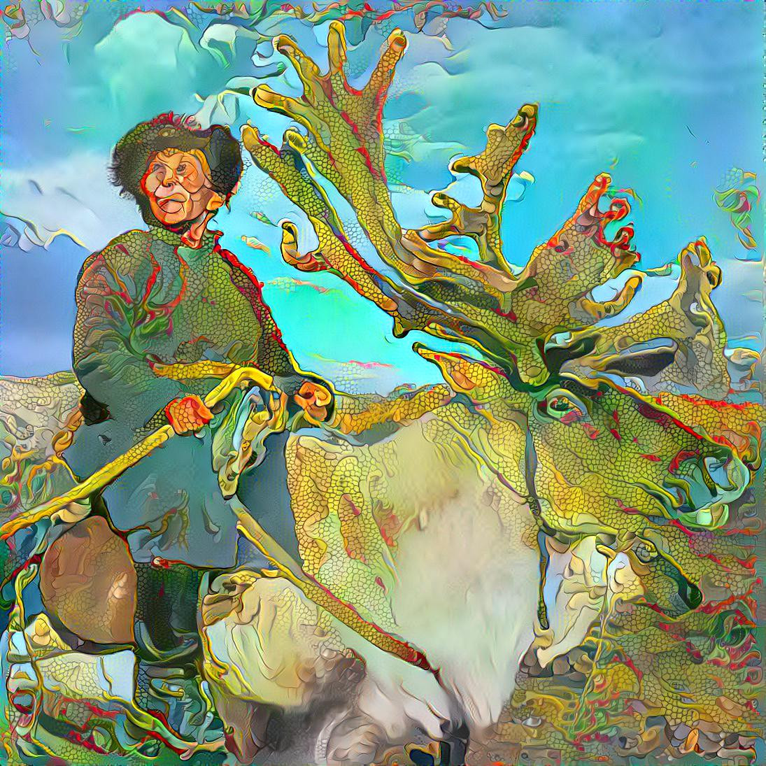 Old woman caribou rider