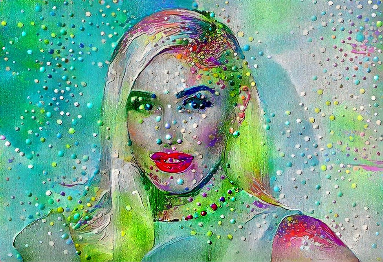 gwen stefani - green, blue, yellow, paint dots