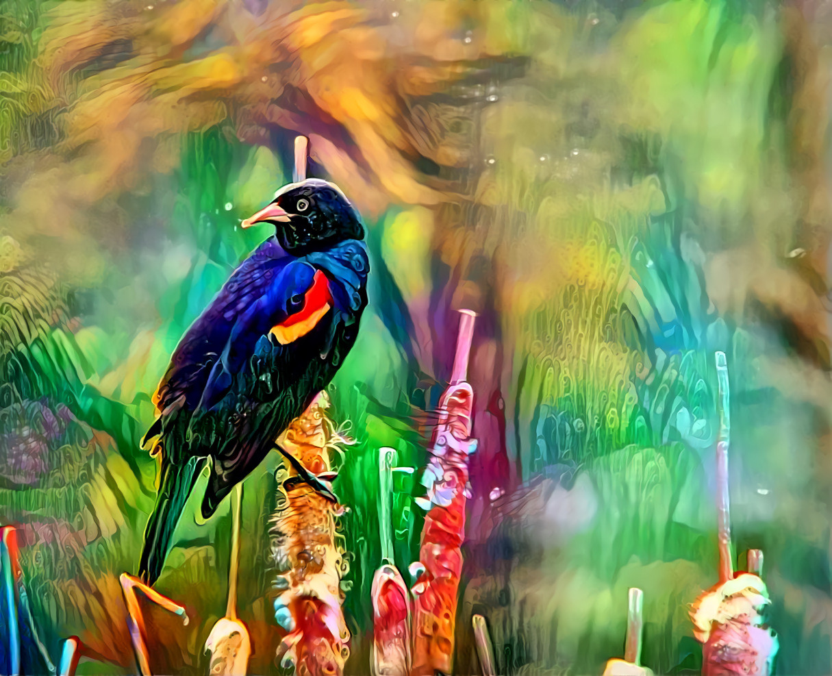 Red Winged Black Bird on Cattail