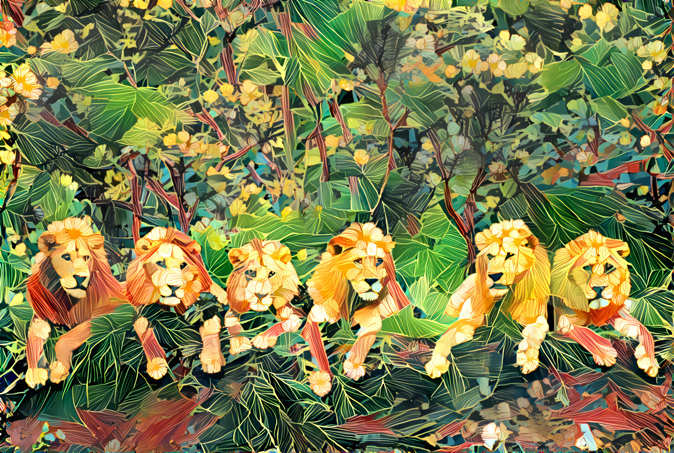 Lounging Lions in Leaves