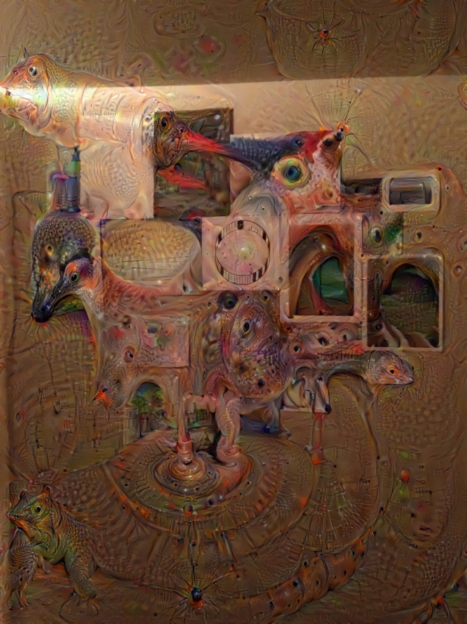 A wall of random art, deep dreamed.