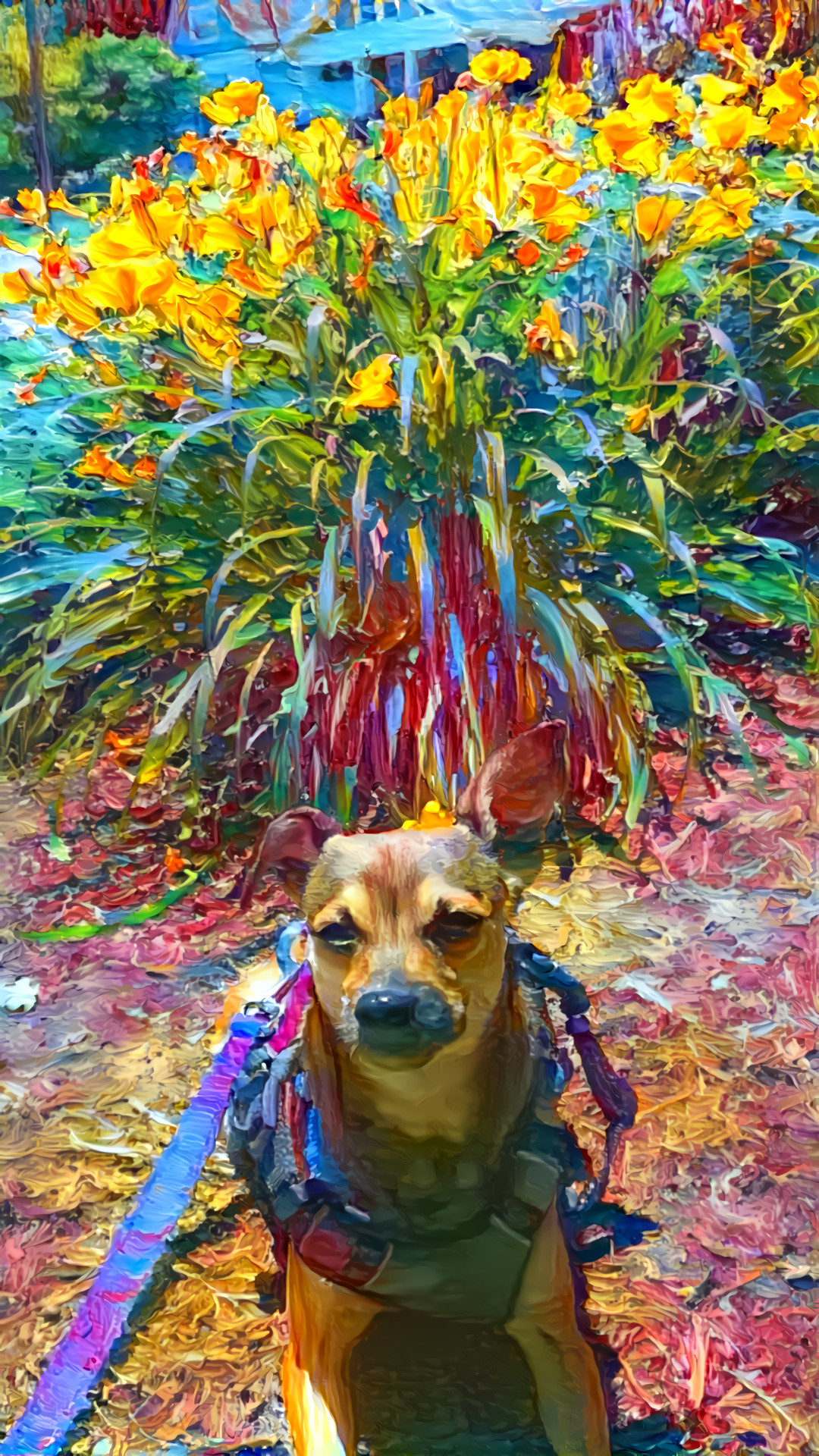 Ziggy with Daylilies