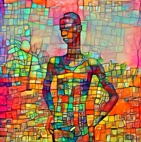 tribal member, retextured orange green cubism